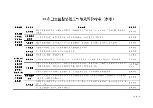 市卫生监督协管工作绩效评价标准