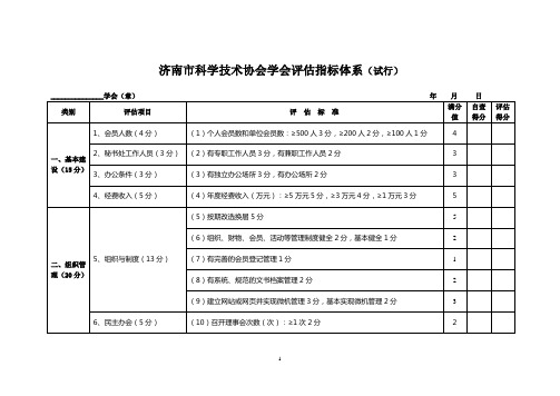 济南市科学技术协会学会评估指标体系(试行)