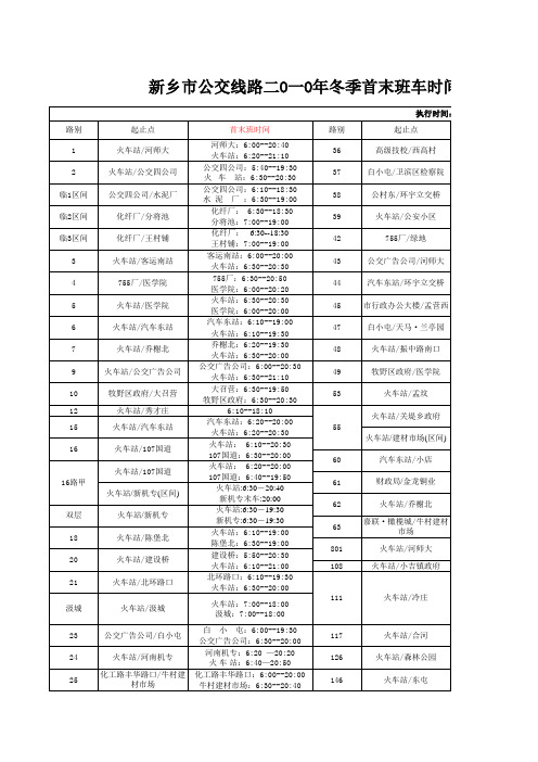 2010新乡市公交车运行冬季时间