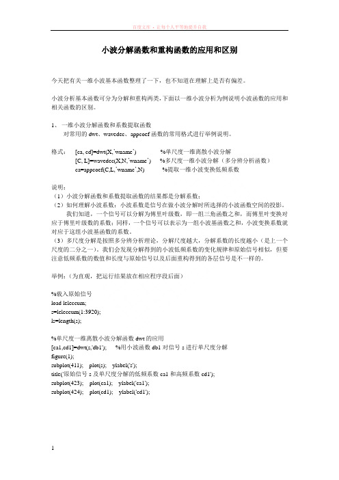 小波分解函数和重构函数的应用和区别