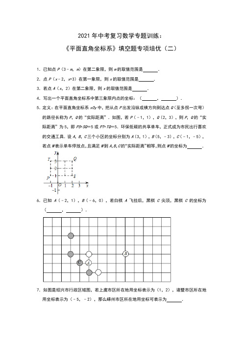 2021年中考复习数学专题训练：《平面直角坐标系》填空题专项培优(二)