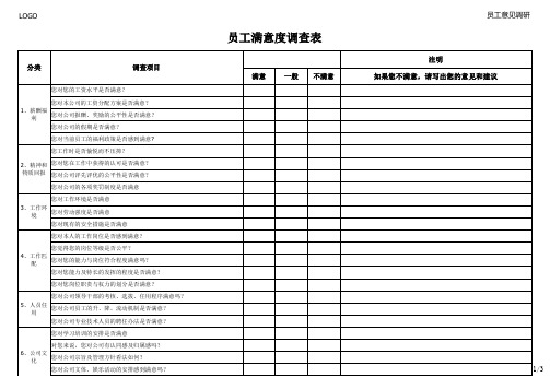 员工满意度调查表(意见及建议) - 模板