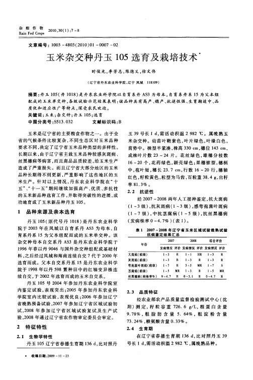 玉米杂交种丹玉105选育及栽培技术