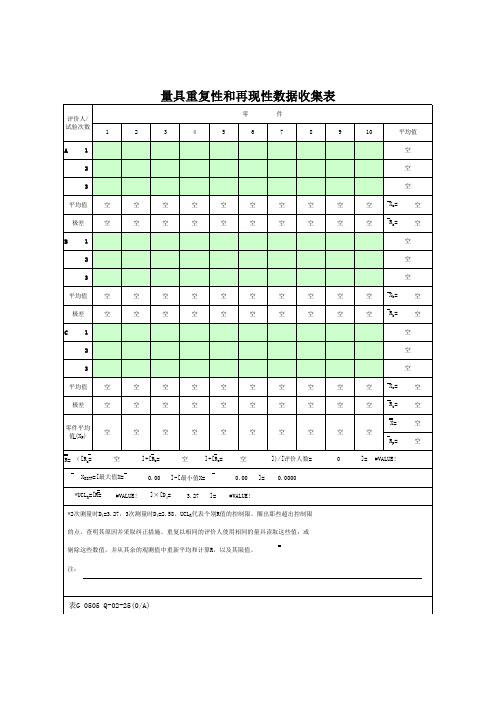 量具重复性和再现性数据收集表