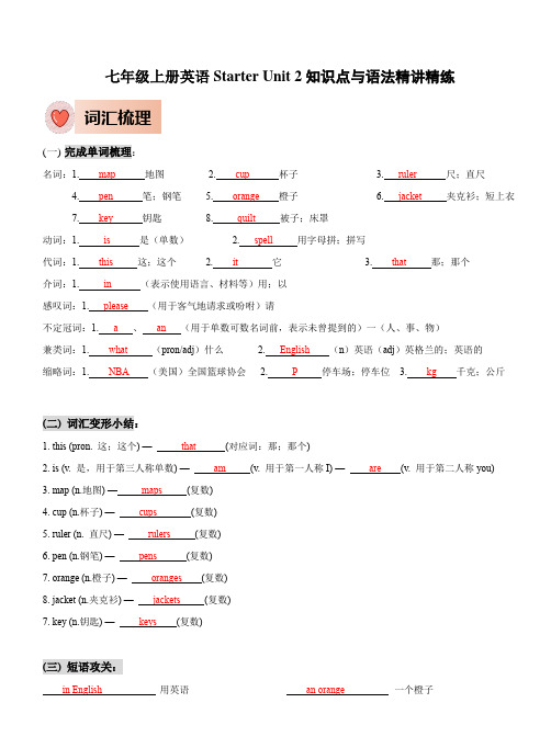 人教版七年级上册英语StarterUnit2知识点梳理及语法讲义(教师版)