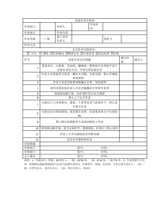 高处作业审批表