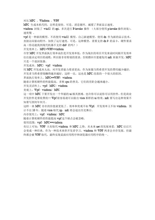 对比MFC Winform WPF