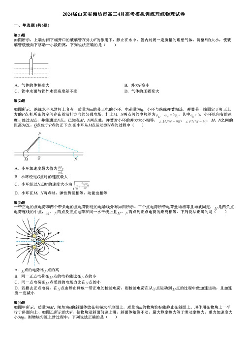 2024届山东省潍坊市高三4月高考模拟训练理综物理试卷