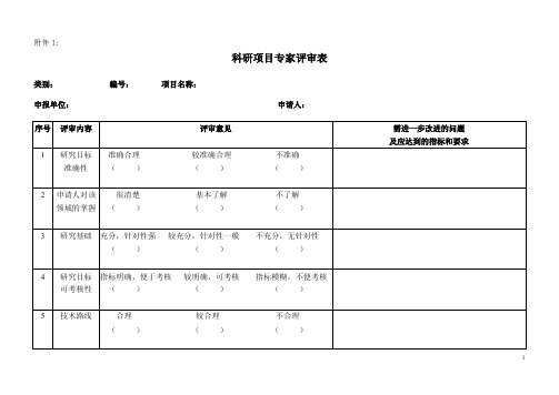 科研项目专家评审表