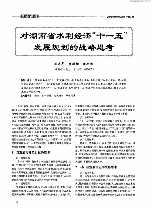 对湖南省水利经济“十一五”发展规划的战略思考