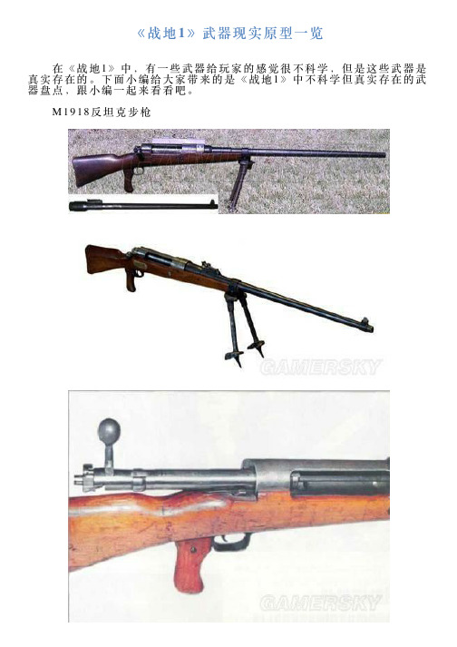 《战地1》武器现实原型一览