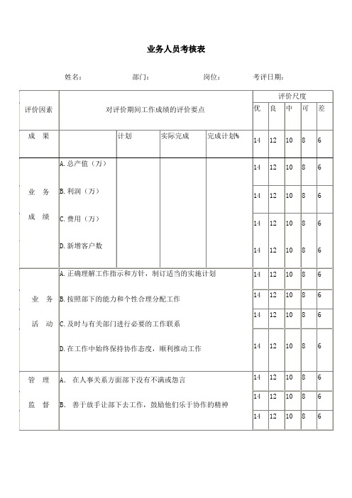 业务人员考核表