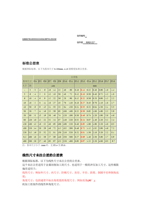 国家标准公差表