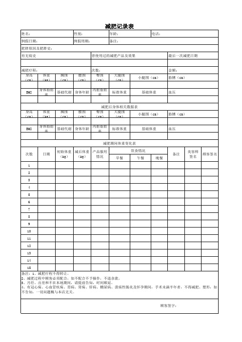 减肥记录表模板