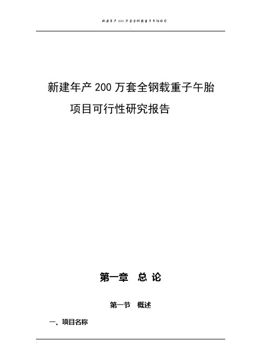 新建年产200万套全钢载重子午胎项目可行性研究报告