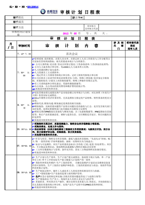 TS16949 体系 内审计划[最新]