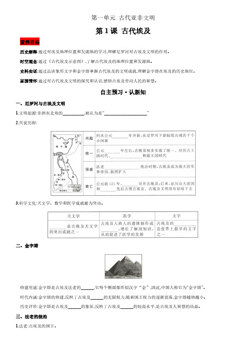 2022年秋部编版历史九年级上册知识点通关 第1课 古代埃及(含答案)