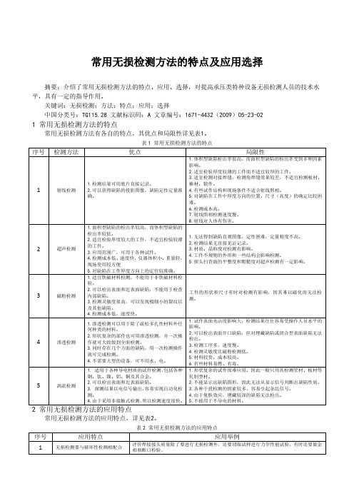 常用无损检测方法的特点及应用选择