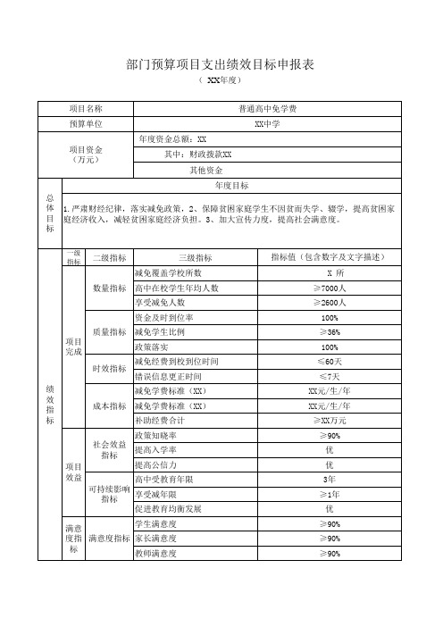 绩效目标申报表(普通高中免学费)