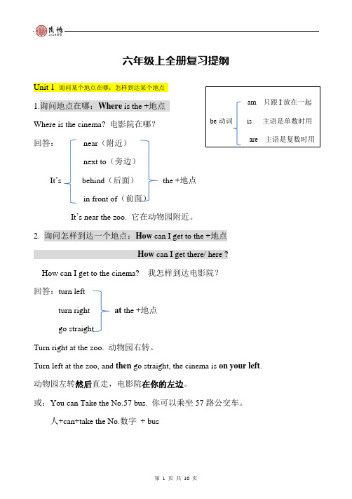 (完整版)人教版六年级英语上册知识点汇总总结提纲