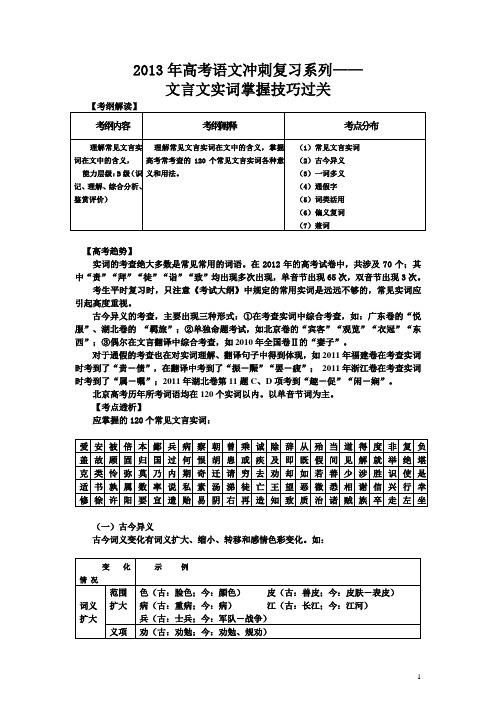 2013年高考语文冲刺复习系列——文言文实词掌握技巧过关