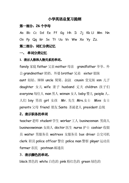 小学英语词汇总复习提纲