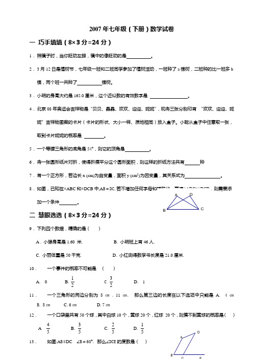 2007年七年级(下册)数学试卷