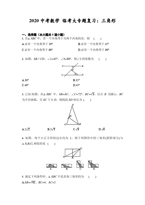 2020年中考数学 临考大专题复习练习：三角形(解析版)