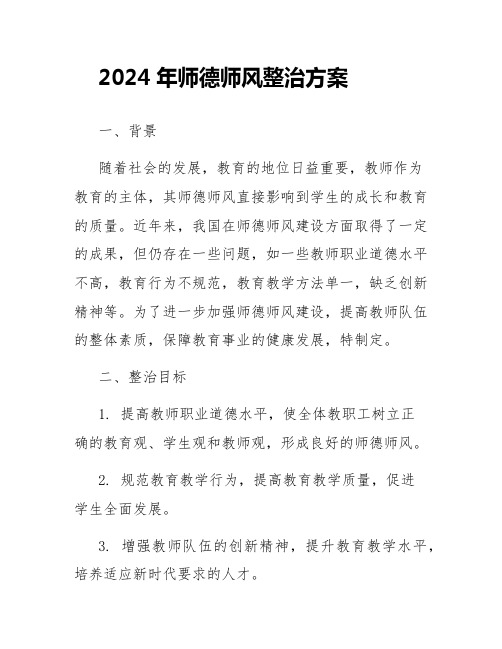 2024年师德师风整治方案