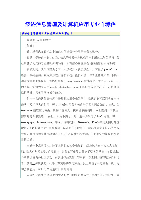 经济信息管理及计算机应用专业自荐信