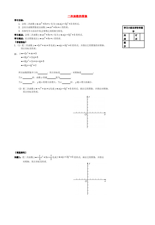 2017年秋季学期新版新人教版九年级数学上学期22.1、二次函数的图象和性质学案28