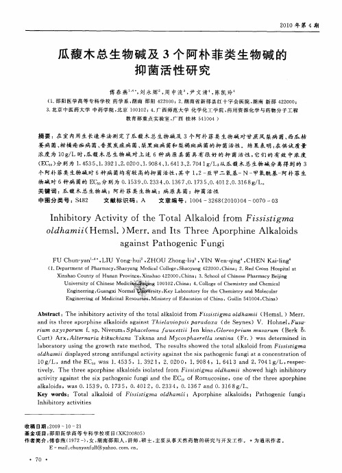 瓜馥木总生物碱及3个阿朴菲类生物碱的抑菌活性研究