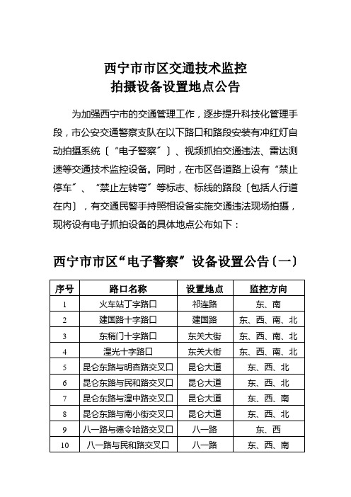 西宁市市区交通技术监控