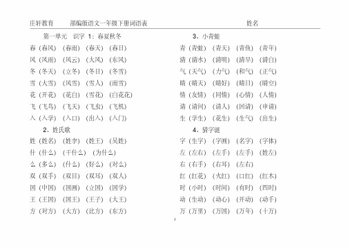 【精品】部编版语文一年级下册词语表(四会字组词)