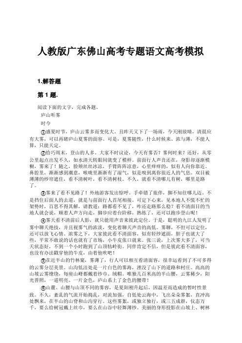 人教版广东佛山高考专题语文高考模拟试卷及解析