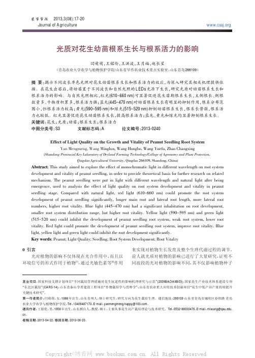 光质对花生幼苗根系生长与根系活力的影响