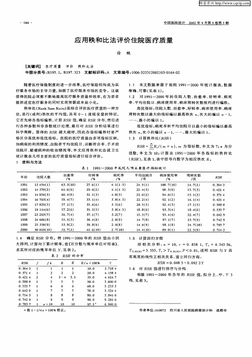 应用秩和比法评价住院医疗质量