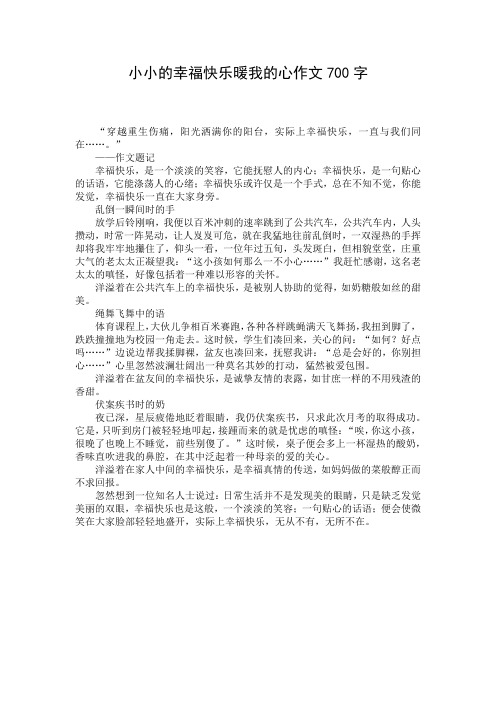 小小的幸福快乐暖我的心作文700字