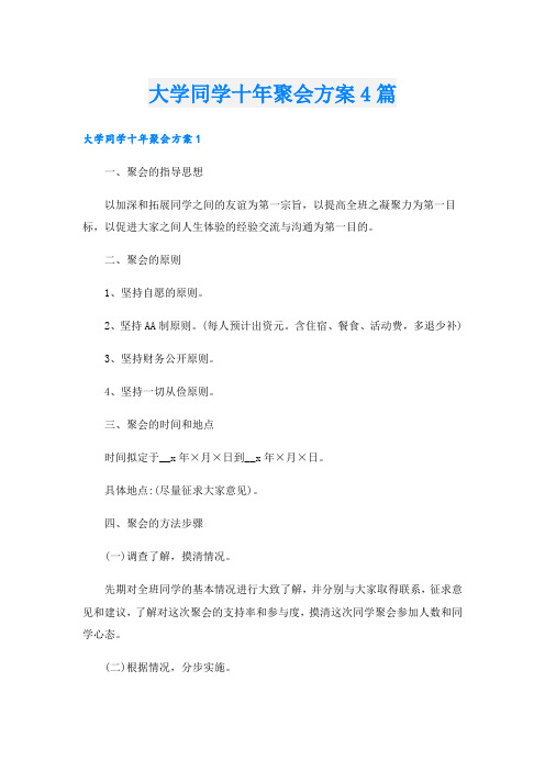 大学同学十年聚会方案4篇