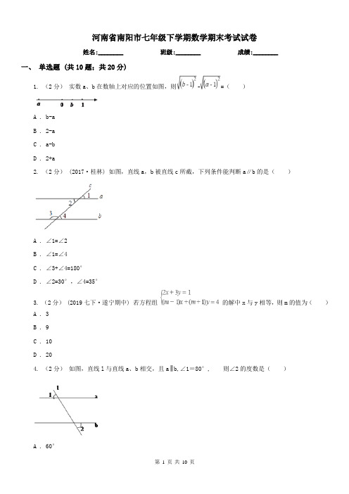 河南省南阳市七年级下学期数学期末考试试卷