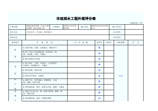 01605 市政排水工程外观评分表 市政附表三(甲)1