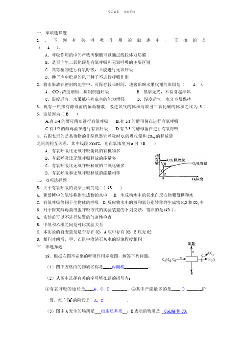 细胞呼吸典型例题及答案