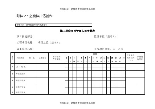 施工单位项目管理人员考勤表模板