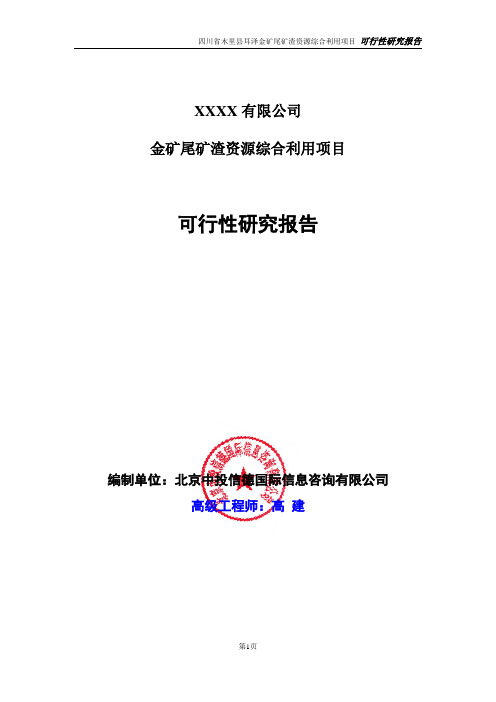 金矿尾矿渣资源综合利用项目可行性研究报告