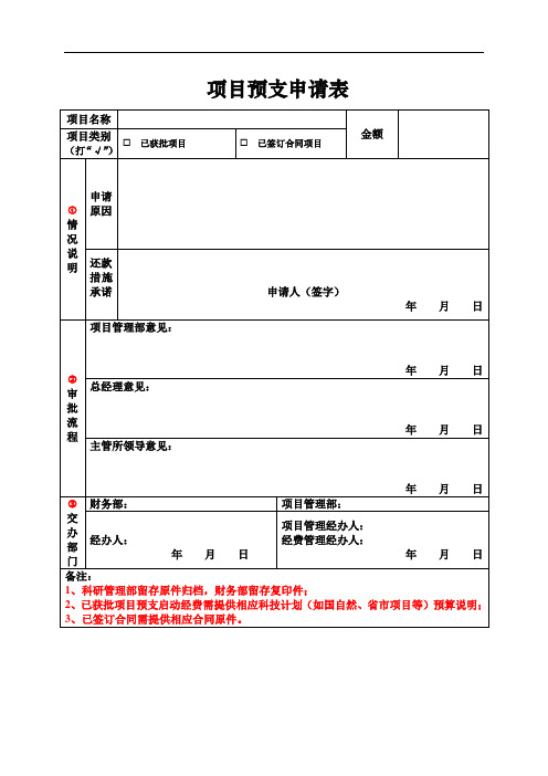 项目预支申请表