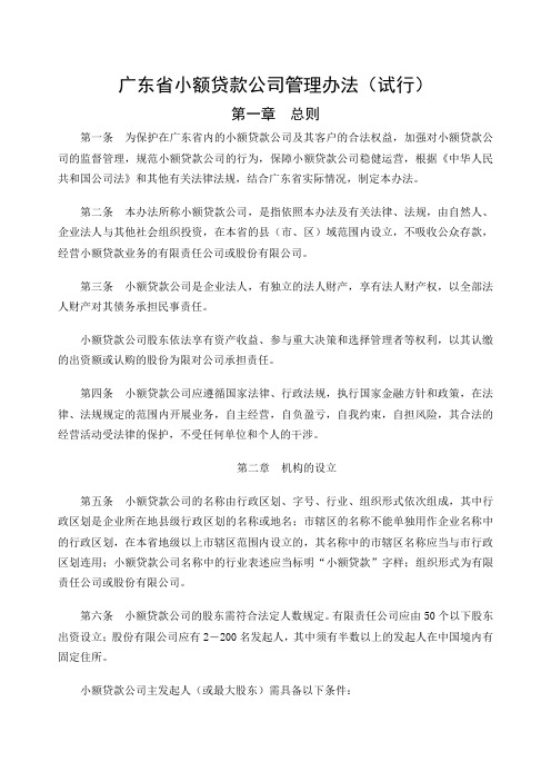 广东省小额贷款公司管理办法(试行)