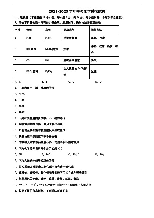 〖精选3套试卷〗2020学年重庆市渝北区中考化学学业质量监测试题