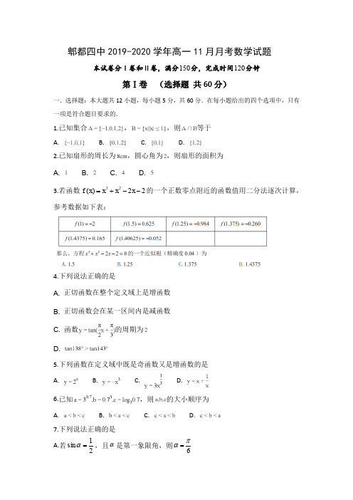 四川省成都市郫都四中2019-2020学年高一11月月考数学试题