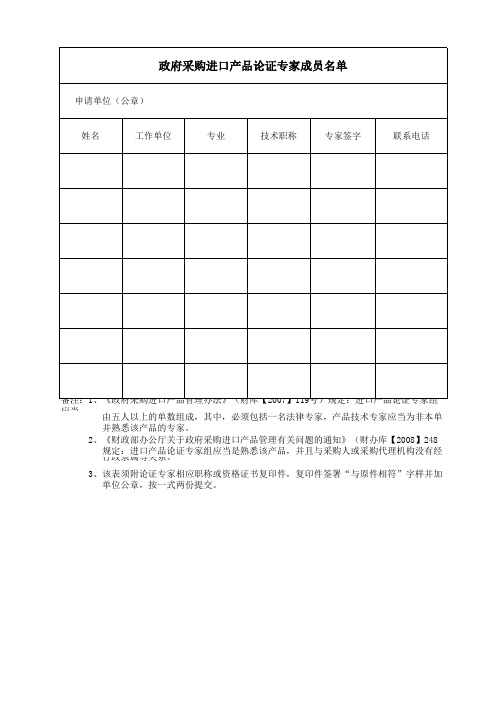 政府采购进口产品专家论证意见及政府采购进口产品论证专家成员名单