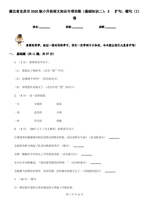 湖北省宜昌市2020版小升初语文知识专项训练(基础知识二)：3   扩句、缩句(I)卷